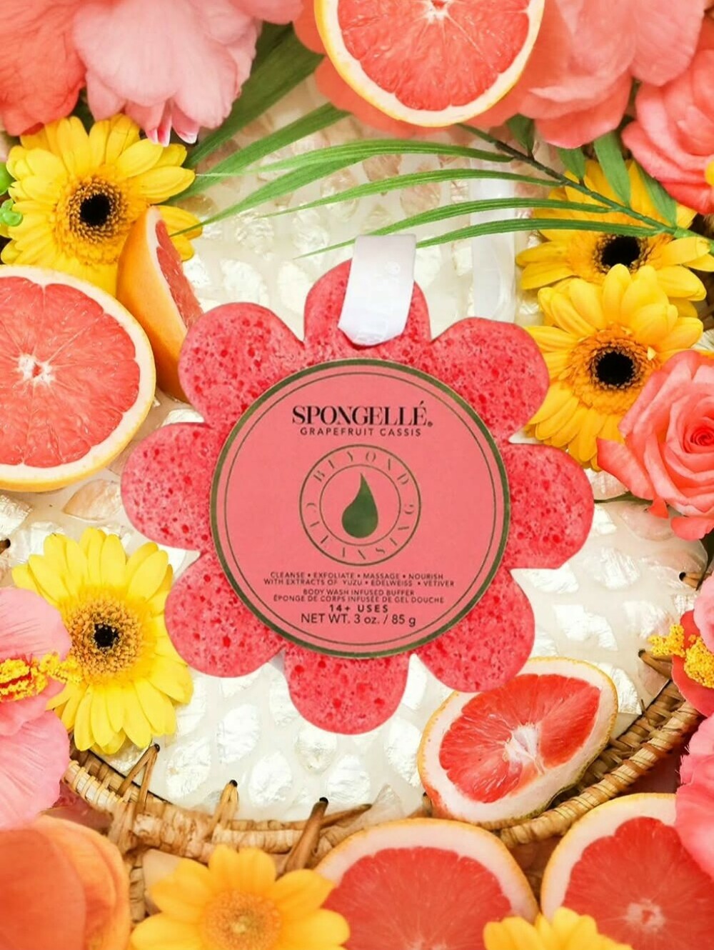 Grapefruit Cassis Wild Flower Bath Sponge  Body Wash Infused Buffer 85g *NEW!